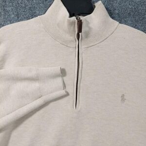 Polo Ralph Lauren Sweater Mens 2XL Beige Pima Cotton Half Zip Mock Neck Pullover